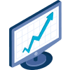 Icon of a computer screen with an upwards arrow